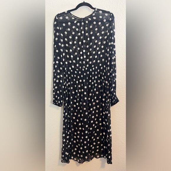 ZARA BLACK AND WHITE POLKA DOT MIDI DRESS - Picture 3 of 5